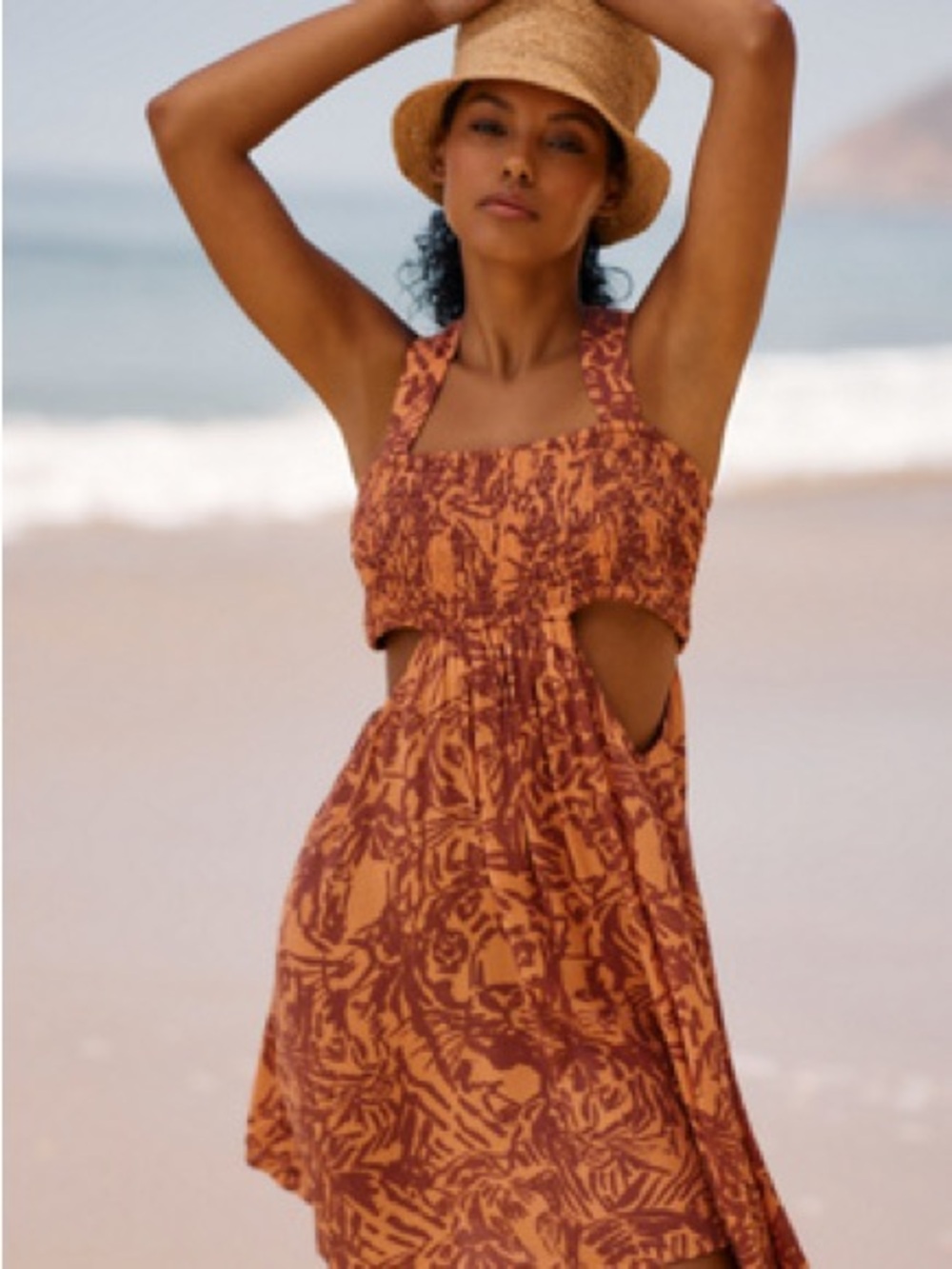 Anthropologie Rust and Terracotta Cutout Mini Dress